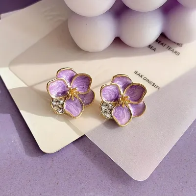 Vintage Purple Flower Stud Earrings